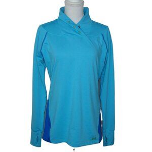 Womens Under Armour Snap Neck Pullover Fitted Sweatshirt Thumb Holes Blue Size L